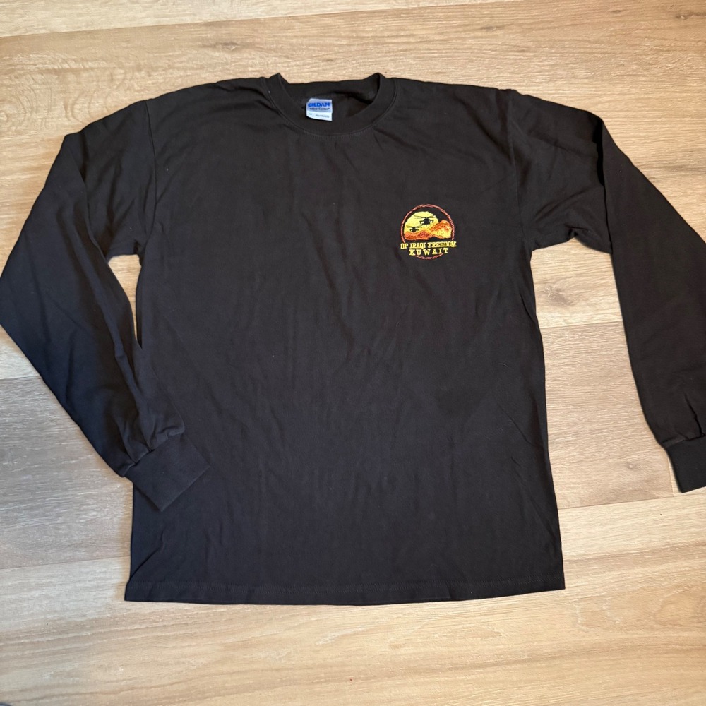 Gildan Operation Iraqi‎ Freedom Kuwait Embroidered Long Sleeve T-Shirt Brown M - Picture 2 of 7